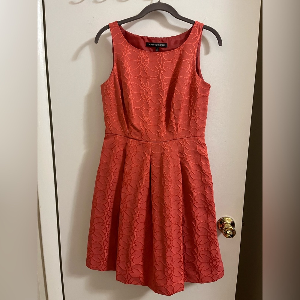 Coral jacquard fit-and-flare dress